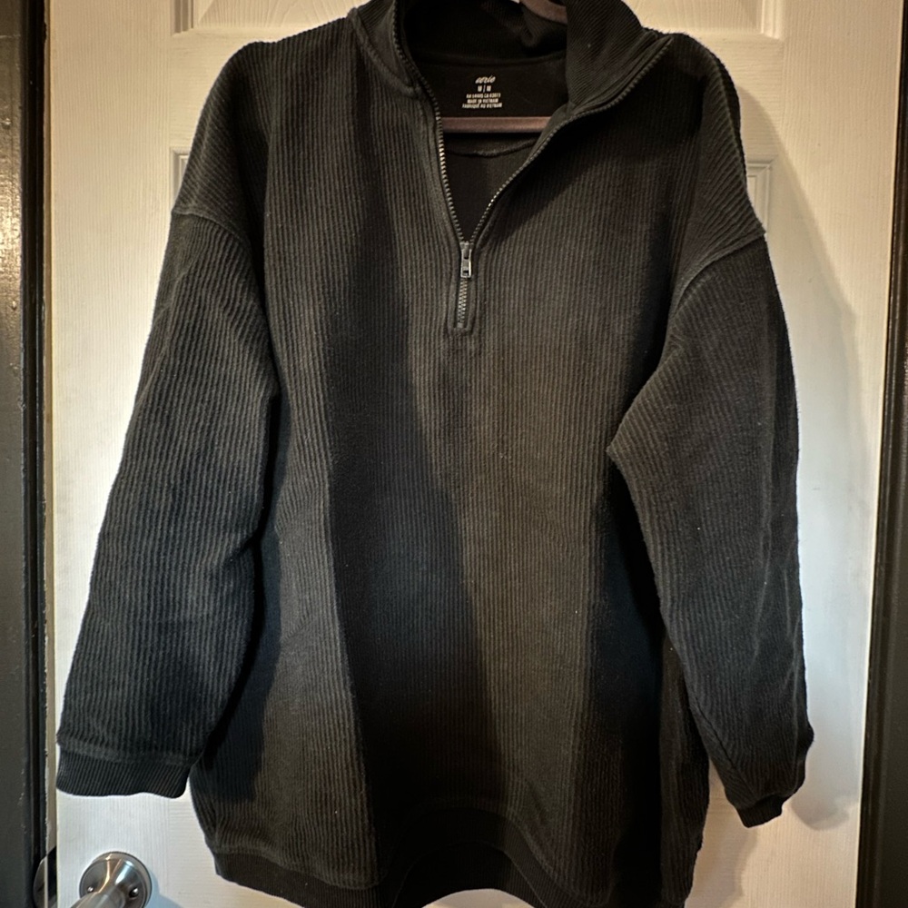 Aerie Black Ribbed 1/4 Zip, M